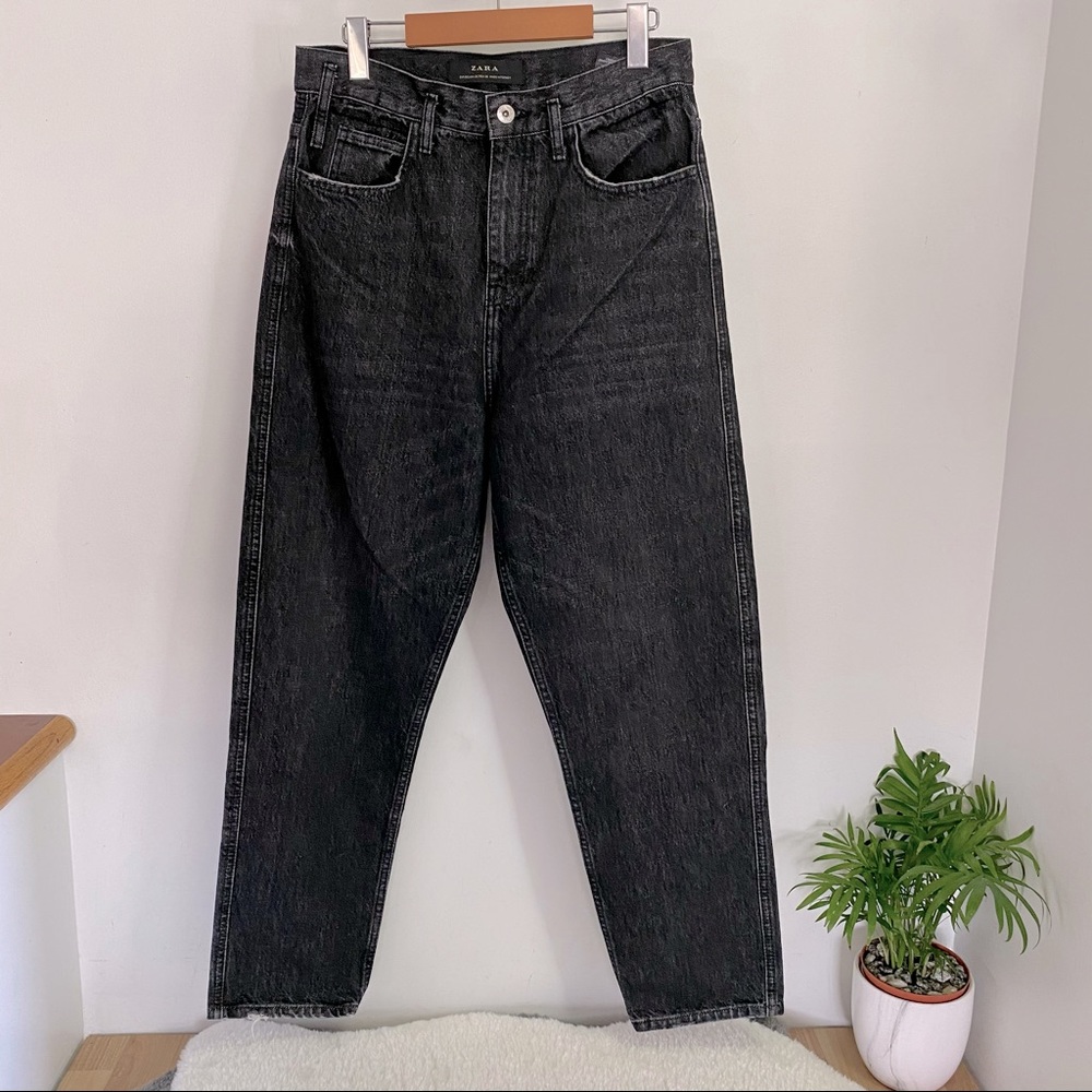 NEW Zara Black high waisted Denim mom style jeans Size US 30